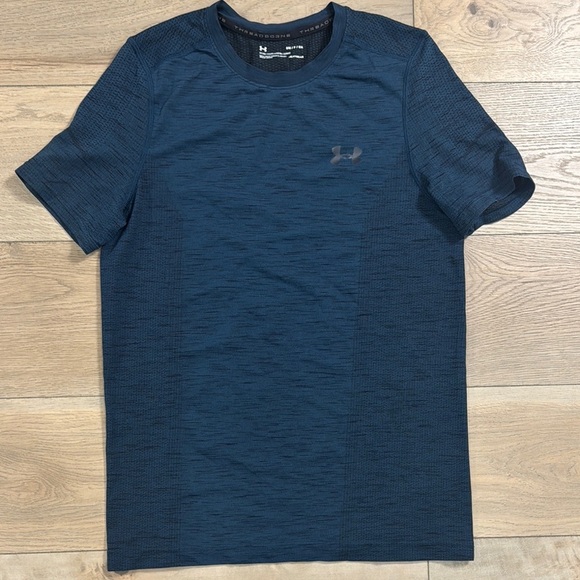 Under Armour Men's Seamless Threadborne Heat Gear Blue short sleeve shirt - Picture 1 of 11